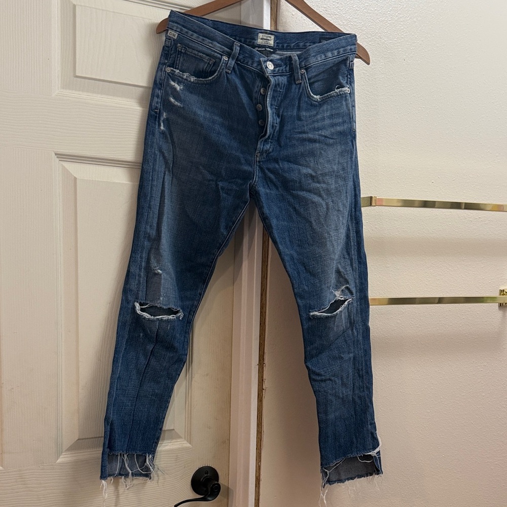 Citizens Of Humanity Dark Blue Distressed Cropped Jeans
